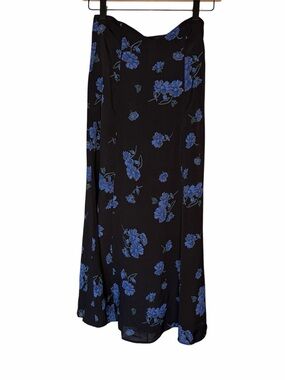 REFORMATION Midi Skirt Black Blue Floral Flowy Size 0
